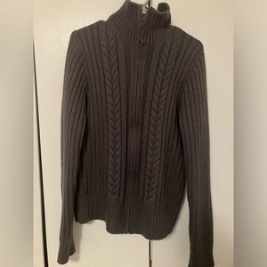 Brooklyn Industries Sweater full zip chunky cable knit women’s medium steel grey